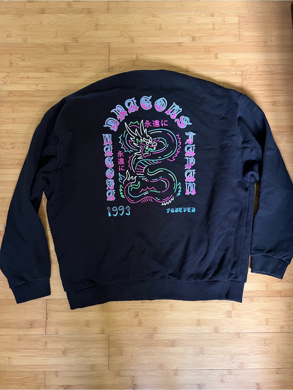 ASOS Black Crewneck Sweatshirt with Neon Dragon Graphic